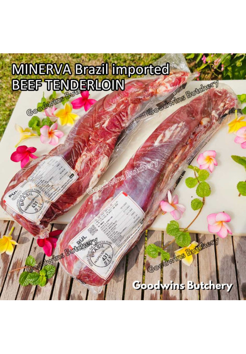 Beef TENDERLOIN frozen eye fillet mignon WHOLE CUT Brazil MINERVA +/- 2.3 kg/pc (price/kg) daging sapi has dalam